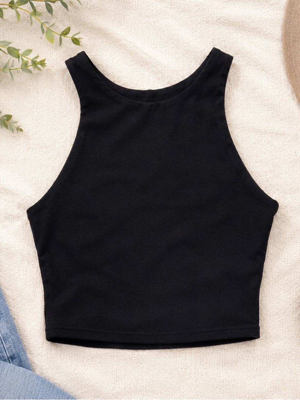 Athleta Black High Neck Crop Tank Sports Bra XS Built In Bra Yoga